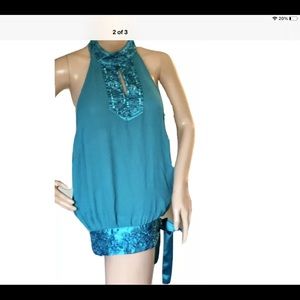 Forever 21 Turquoise Blue Halter Tank Top Silk Bow